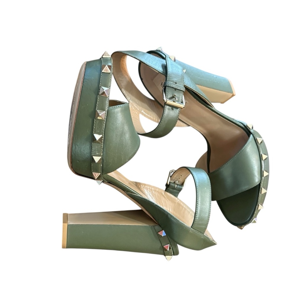 Valentino Garavani Rockstud Accent Green Leather Platform Sandals EU 41 US 11 - Picture 9 of 15